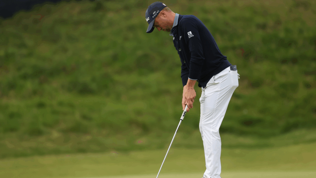 Jul 17, 2025; Portrush, IRL; Justin Thomas putts on the 18th hole during the first round of The 153rd Open Championship golf tournament at Royal Portrush.