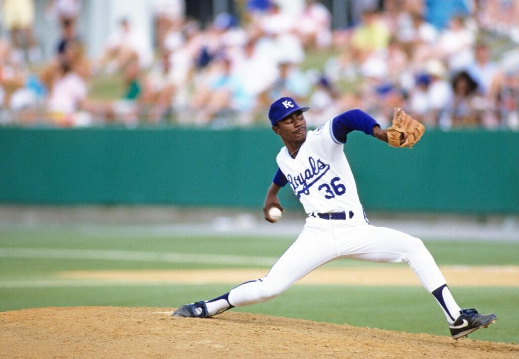 Unknown Date & Location, USA; FILE PHOTO; Kansas City Royals pitcher Tom Gordon (36) in action on the mound during the 1989 season.