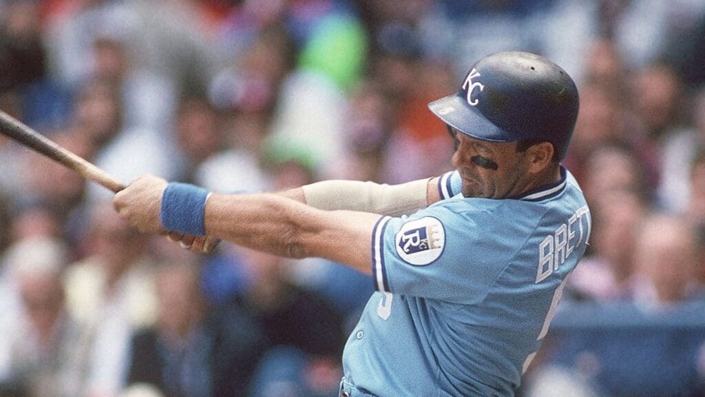 1990; Cleveland, OH, USA; FILE PHOTO; Kansas City Royals third baseman George Brett in action against the Cleveland Indians at Cleveland Stadium. 
