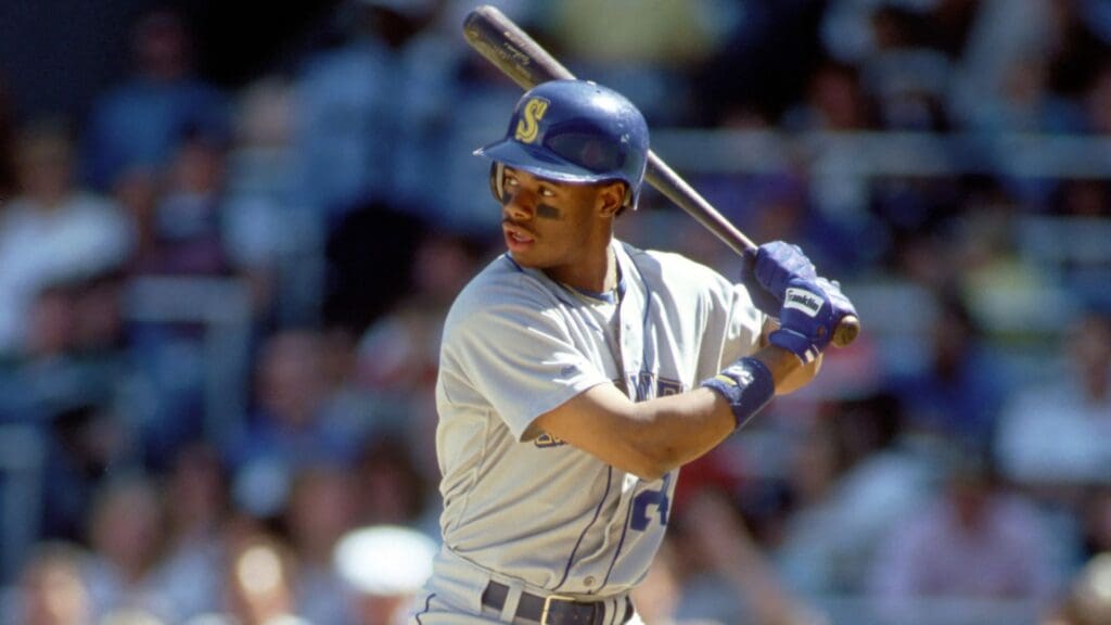 May 29, 1989; Bronx, NY, USA; FILE PHOTO; Seattle Mariners outfielder Ken Griffey Jr. in action against the New York Yankees at Yankee Stadium.