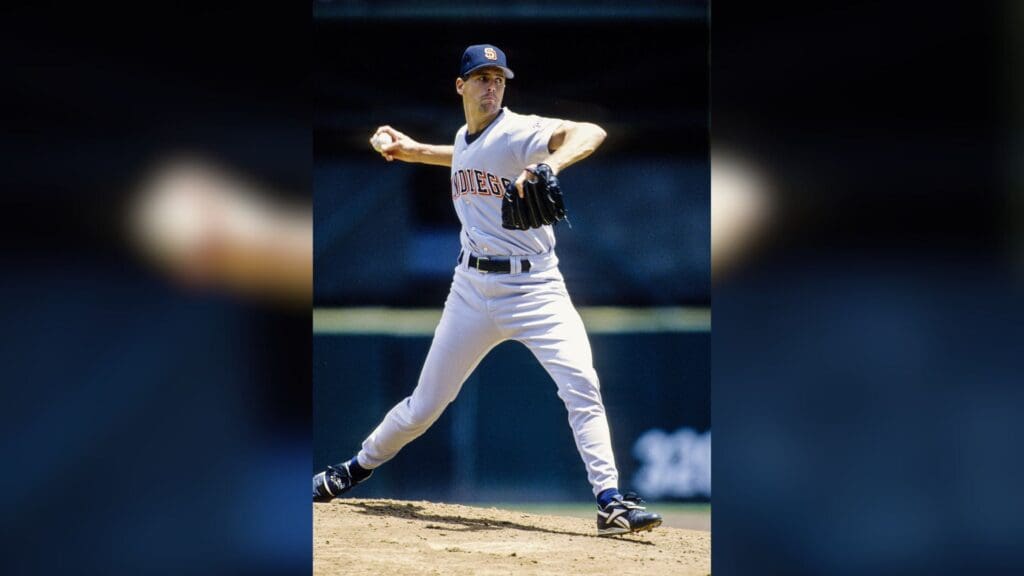 Unknown date 1998; Cincinnati, OH, USA: FILE PHOTO; San Diego Padres pitcher Kevin Brown in action against the Cincinnati Reds during the 1998 season at Riverfront Stadium.