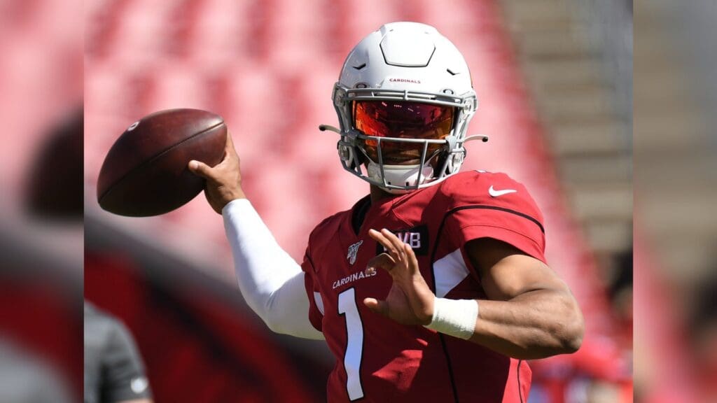 Nov 10, 2019; Tampa, FL, USA; Arizona Cardinals quarterback Kyler Murray (1) warms up before the start of the game against the Tampa Bay Buccaneers at Raymond James Stadium.