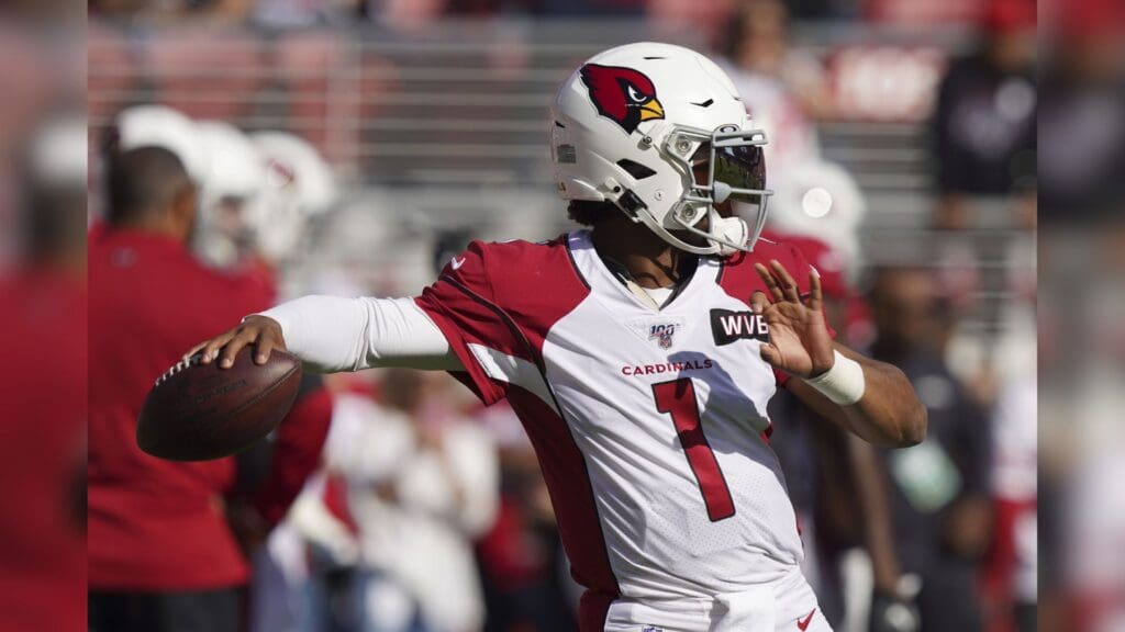 November 17, 2019; Santa Clara, CA, USA; Arizona Cardinals quarterback Kyler Murray (1) warms up before the game against the San Francisco 49ers at Levi's Stadium.
