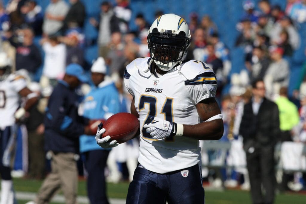 Oct 19, 2008; Orchard Park, NY, USA; San Diego Chargers running back LaDainian Tomlinson (21) pregame against the Buffalo Bills at Ralph Wilson Stadium.