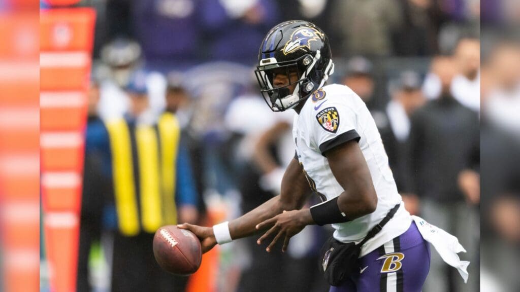 Oct 20, 2019; Seattle, WA, USA; Baltimore Ravens quarterback Lamar Jackson (8) during the first half at CenturyLink Field. Baltimore defeated Seattle 30-16.