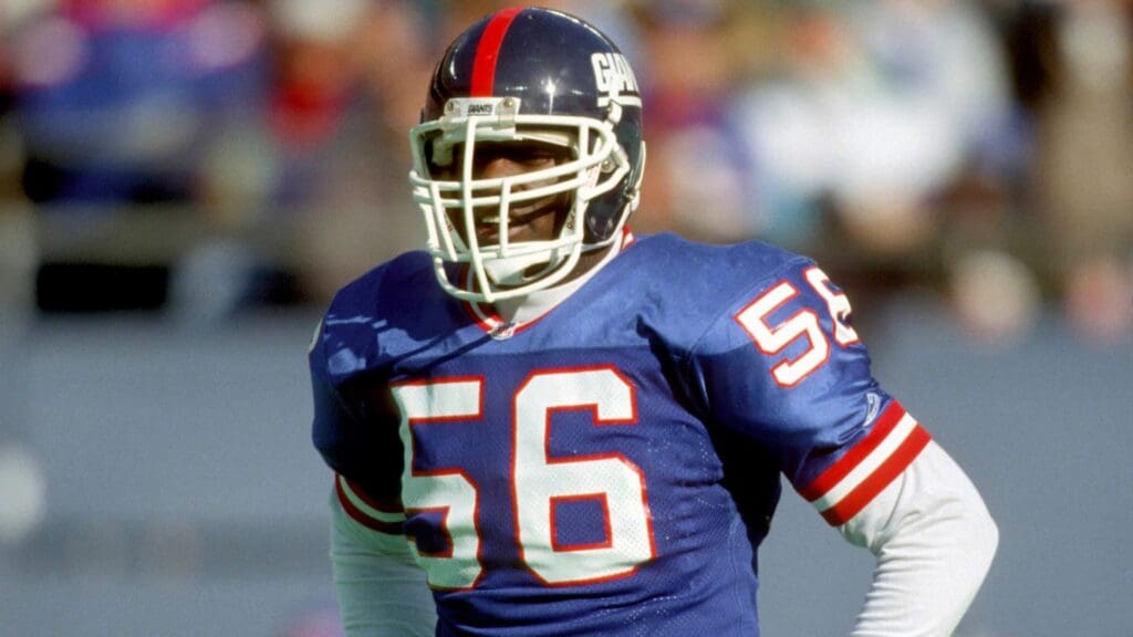 Nov 8, 1992; East Rutherford, NJ, USA; FILE PHOTO; New York Giants linebacker Lawrence Taylor (56) in action against the Green Bay Packers at Giants Stadium