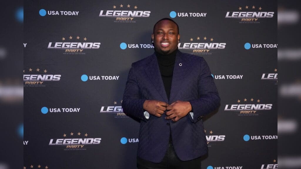 Feb 9, 2024; Las Vegas, NV, USA; Former running back LeSean McCoy arrives before the Legends NFL Party.