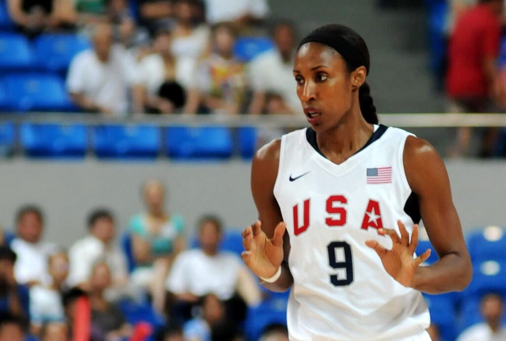 Aug 4, 2008; Haining, CHINA; USA player Lisa Leslie against Russia in a friendly match prior to the coming Olympic games. USA defeated Russia 93-58. 