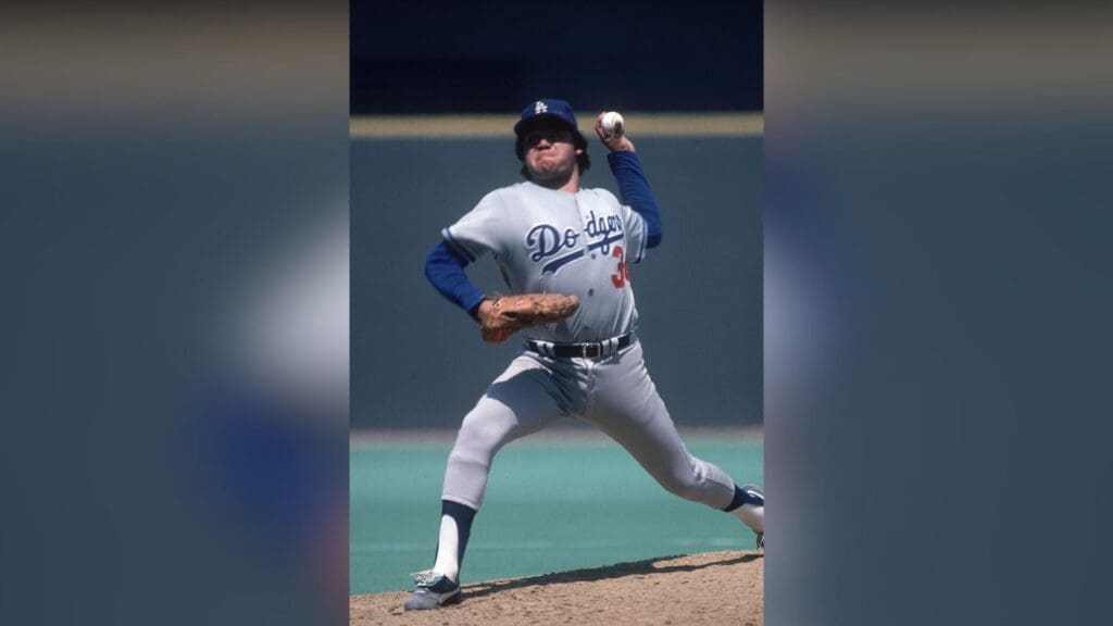1981; Unknown location, USA; FILE PHOTO; Los Angeles Dodgers pitcher Fernando Valenzuela in action on the mound during the