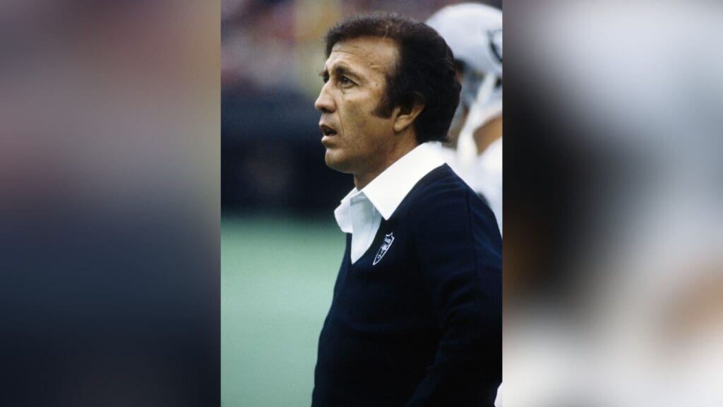 Nov 28, 1982; Cincinnati, OH, USA; FILE PHOTO; Los Angeles Raiders head coach Tom Flores on the sideline against the Cincinnati Bengals at Riverfront Stadium.