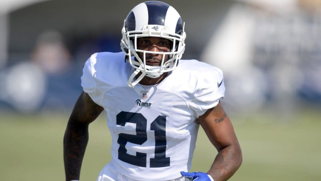 Jul 30, 2019; Irvine, CA, USA; Los Angeles Rams cornerback Aqib Talib (21) during training camp at UC Irvine.