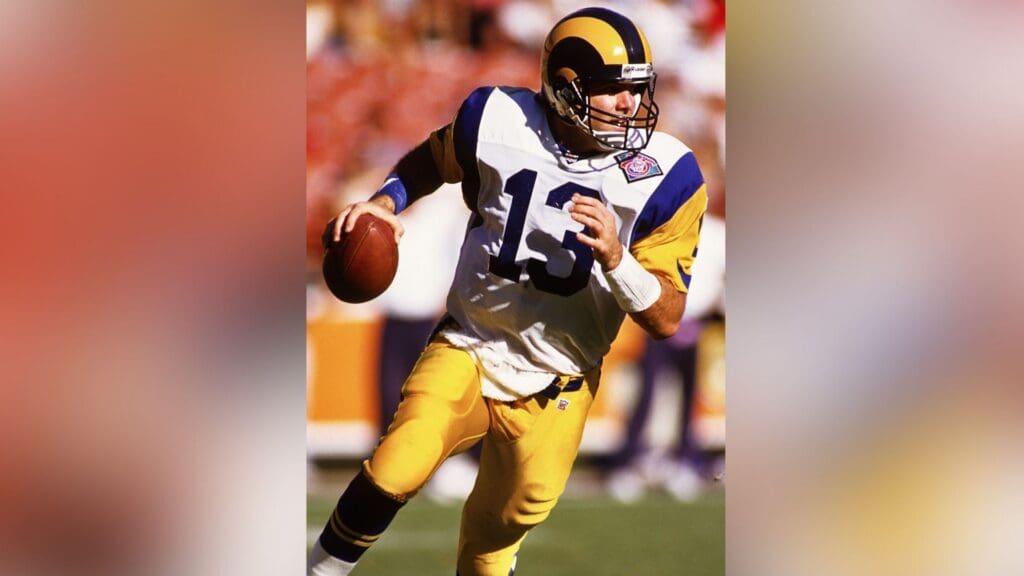 Oct 2, 1994; Anaheim, CA, USA; FILE PHOTO; Los Angeles Rams quarterback Tommy Maddox (8) in action against the New York Giants at Anaheim Stadium