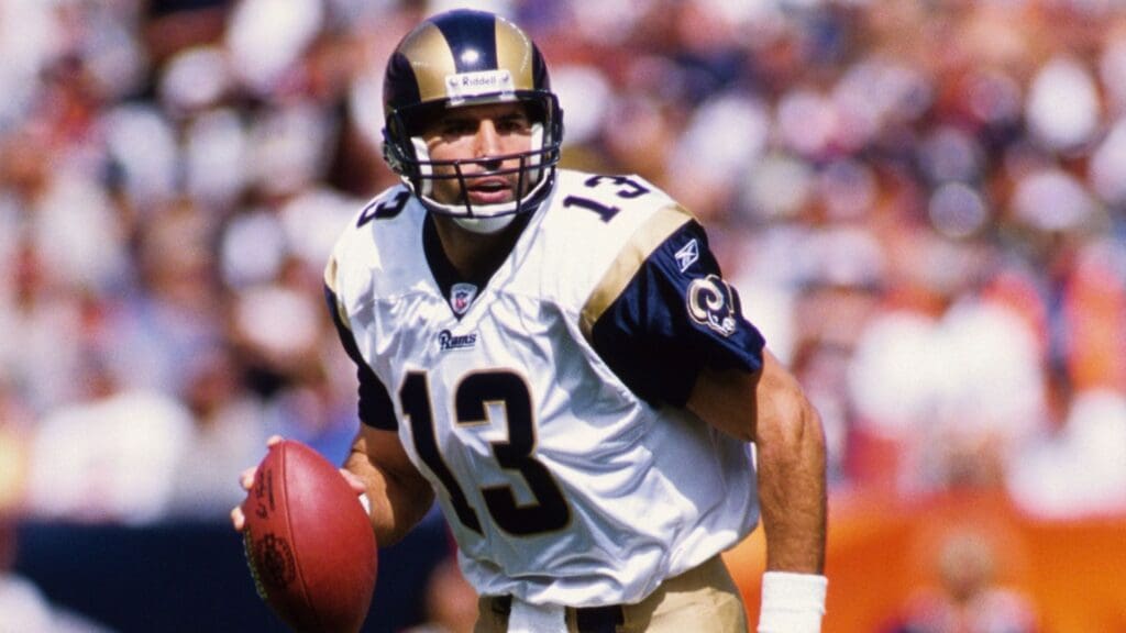 Sep 8, 2002; Denver, CO, USA; FILE PHOTO; St. Louis Rams quarterback Kurt Warner (13) in action against the Denver Broncos at Mile High Stadium.