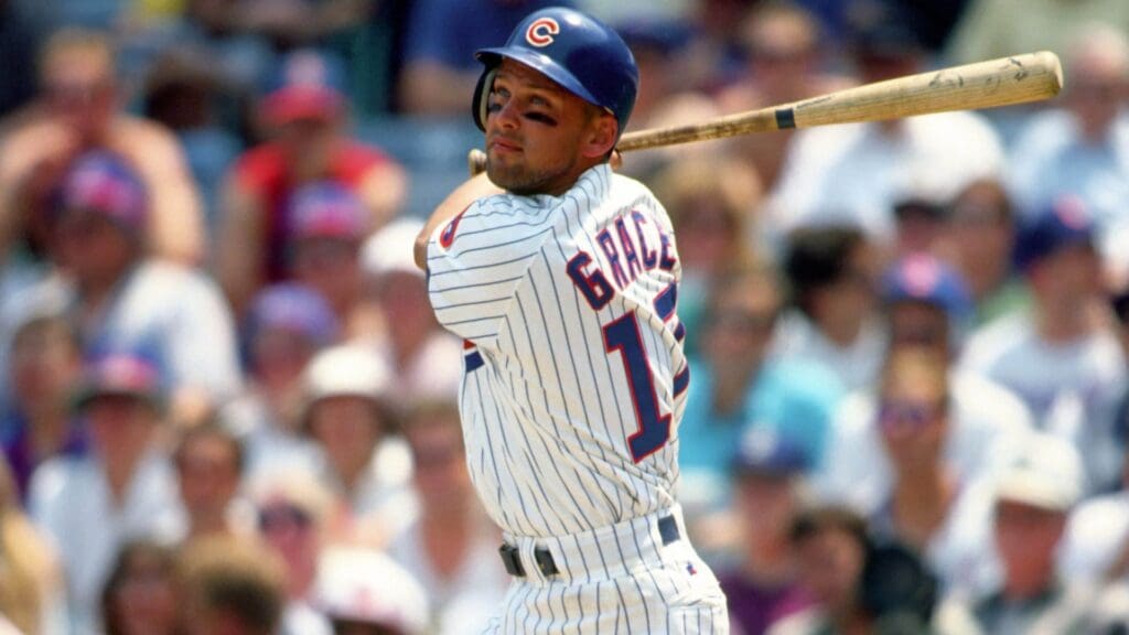 Jun 18, 1993; Chicago, IL, USA; FILE PHOTO; Chicago Cubs infielder (17) Mark Grace in action against the St. Louis Cardinals at Wrigley Field