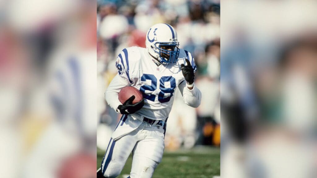 1996; unknown location, USA; FILE PHOTO; Indianpolis Colts running back Marshall Faulk (28) carries the ball during the 1996 season.