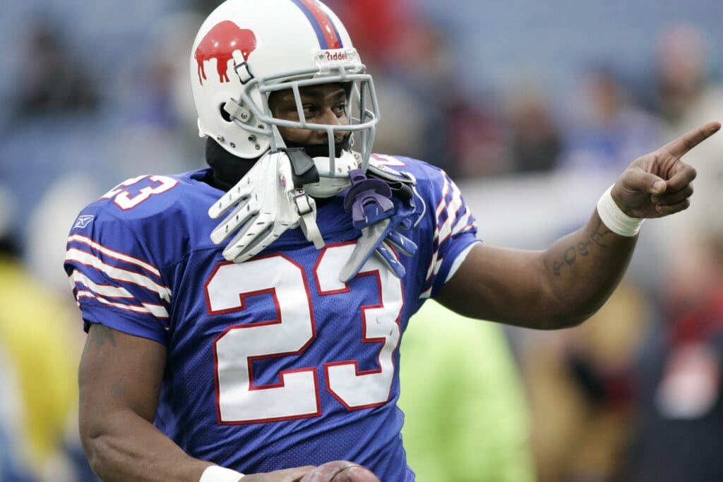 December 9, 2007; Orchard Park, NY, USA; Buffalo Bills running back Marshawn Lynch (23) gestures to the fans prior to a game against the Miami Dolphins at Ralph Wilson Stadium