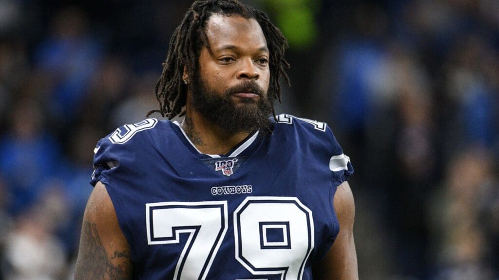 Nov 17, 2019; Detroit, MI, USA; Dallas Cowboys defensive end Michael Bennett (79) during the National Anthem before the game against the Detroit Lions at Ford Field.