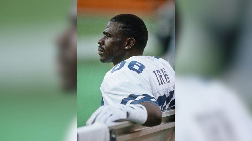 Nov 18, 1990; Anaheim, CA, USA; FILE PHOTO; Dallas Cowboys receiver Michael Irvin (88) on the bench against the Los Angeles Rams at Anaheim Stadium.