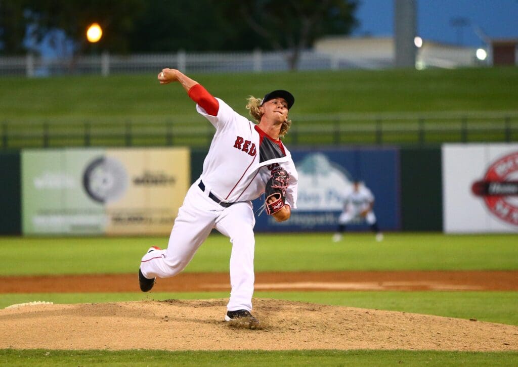 Nov 5, 2016; Surprise, AZ, USA; West pitcher Michael Kopech of the Boston Red Sox during the Arizona Fall League Fall Stars game at Surprise Stadium.