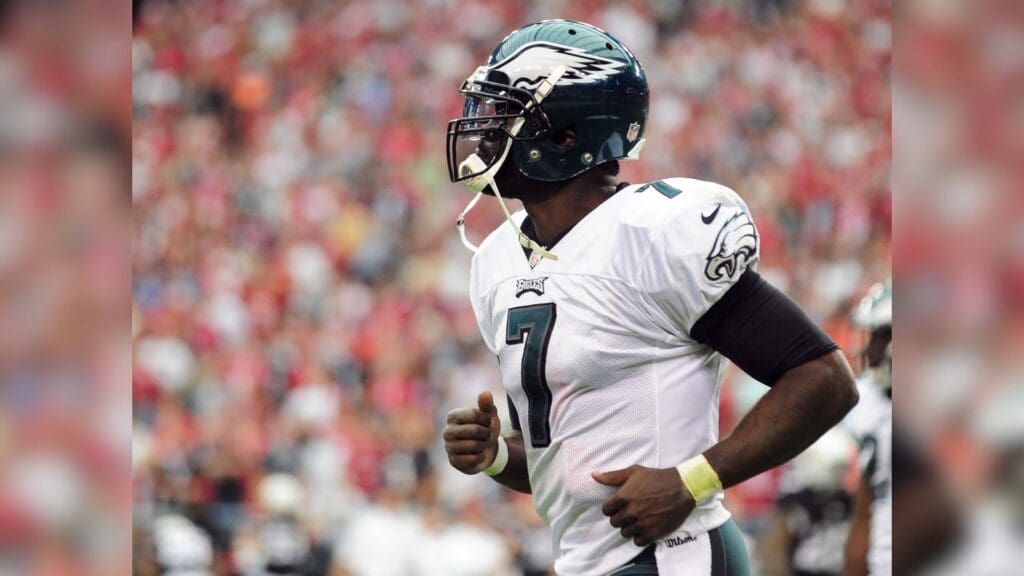 Sept. 23, 2012; Glendale, AZ, USA; Philadelphia Eagles quarterback Michael Vick (7) during the game against the Arizona Cardinals at University of Phoenix Stadium. The Cardinals defeated the Eagles 27 - 6.