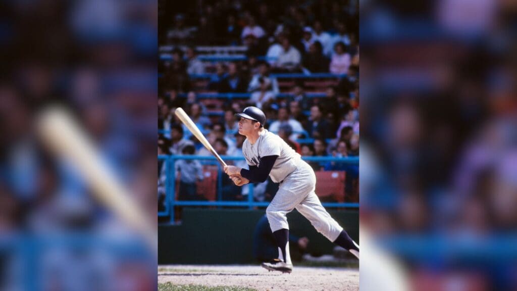 1967; Cleveland, OH, USA; FILE PHOTO; New York Yankees centerfielder Mickey Mantle in action at the plate against the Cleveland Indians at Cleveland Stadium during the 1967 season.
