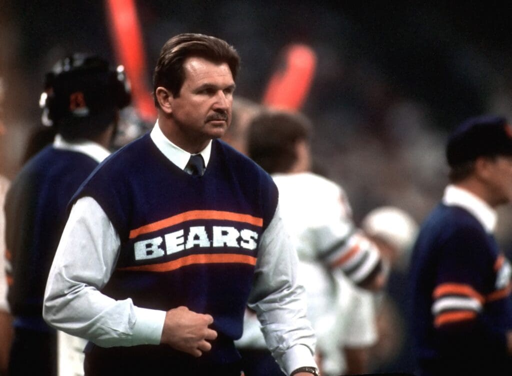 Jan 26, 1986; New Orleans, LA, USA; FILE PHOTO; Chicago Bears head coach Mike Ditka on the sidelines against the New England Patriots during Super Bowl XX at the Superdome. The Bears defeated the Patriots 46-10
