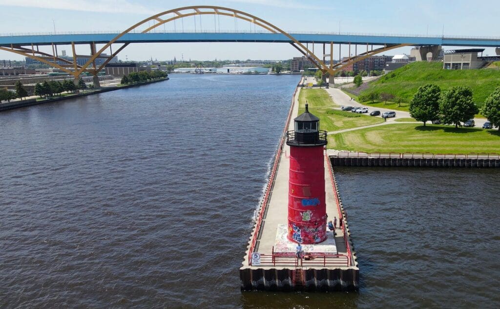 The Pierhead Lighthouse near the Summerfest grounds along Lake Michigan in Milwaukee, Wisconsin..