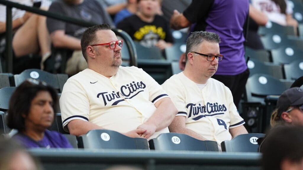 Jul 19, 2025; Denver, Colorado, USA; Minnesota Twins fans following a rain delay against the Colorado Rockies at Coors Field.
