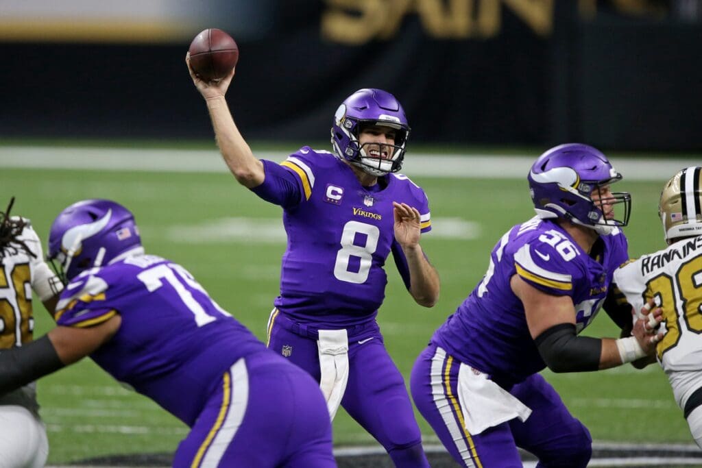 Dec 25, 2020; New Orleans, Louisiana, USA; Minnesota Vikings quarterback Kirk Cousins (8) looks to throw in the second half against the Minnesota Vikings at the Mercedes-Benz Superdome.