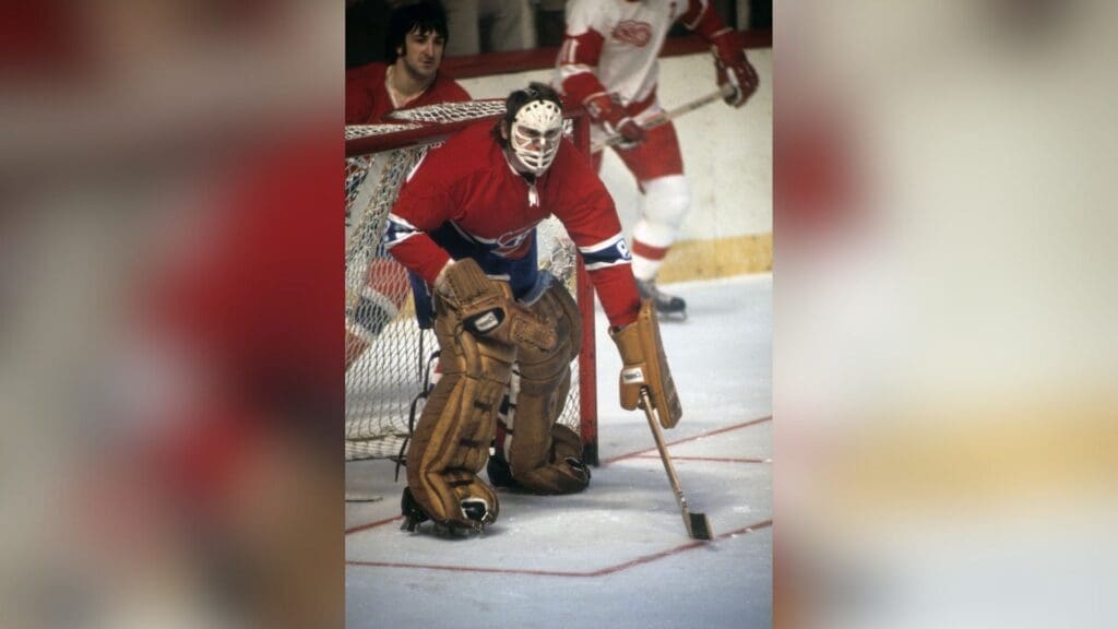 Feb 1973; Detroit, MI, USA; FILE PHOTO; Montreal Canadiens goalie Ken Dryden in the net against the Detroit Red Wings at Joe Louis Arena.