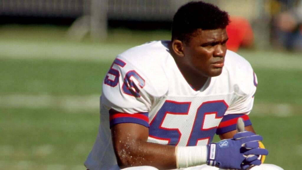 Jan 20, 1991; San Francisco, CA, USA; FILE PHOTO, New York Giants linebacker (56) Lawrence Taylor prior to the game against the San Francisco 49ers at Candlestick Park during the 1990 NFC Championship Game. The Giants defeated the 49ers 15-13.