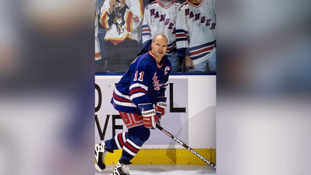Unknown date, 1996; Miami, FL; USA; FILE PHOTO; New York Rangers forward Mark Messier (11) on the ice prior to the match against the Florida Panthers during the 1996-97 season at Miami Arena.