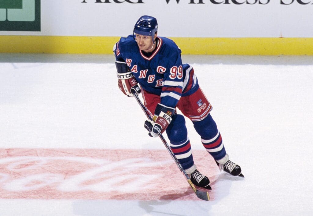 Unknown date, 1996; Miami, FL; USA; FILE PHOTO; New York Rangers forward Wayne Gretzky (99) in action against the Florida Panthers during the 1996-97 season at Miami Arena.