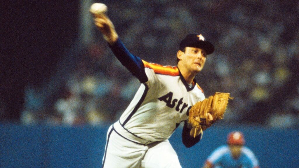 Unknown date and location; USA; FILE PHOTO; Houston Astros pitcher Nolan Ryan in action on the mound.