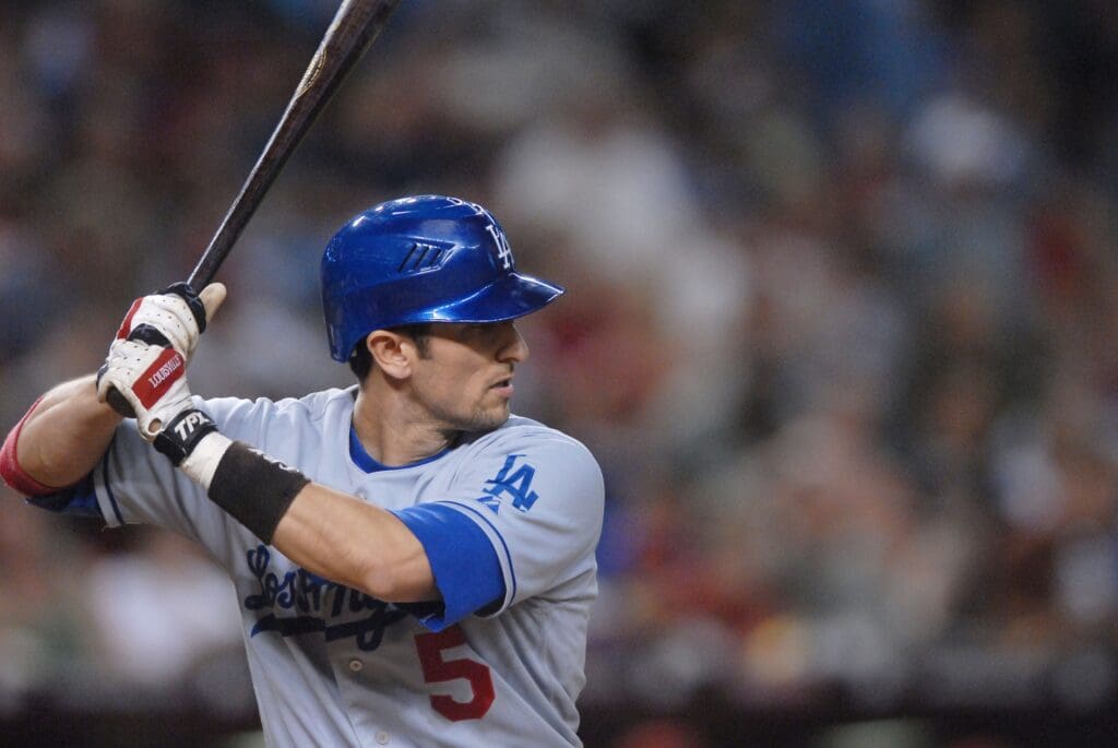Jun 25, 2007; Phoenix, AZ, USA; Los Angeles Dodgers first baseman (5) Nomar Garciaparra against the Arizona Diamondbacks at Chase Field.