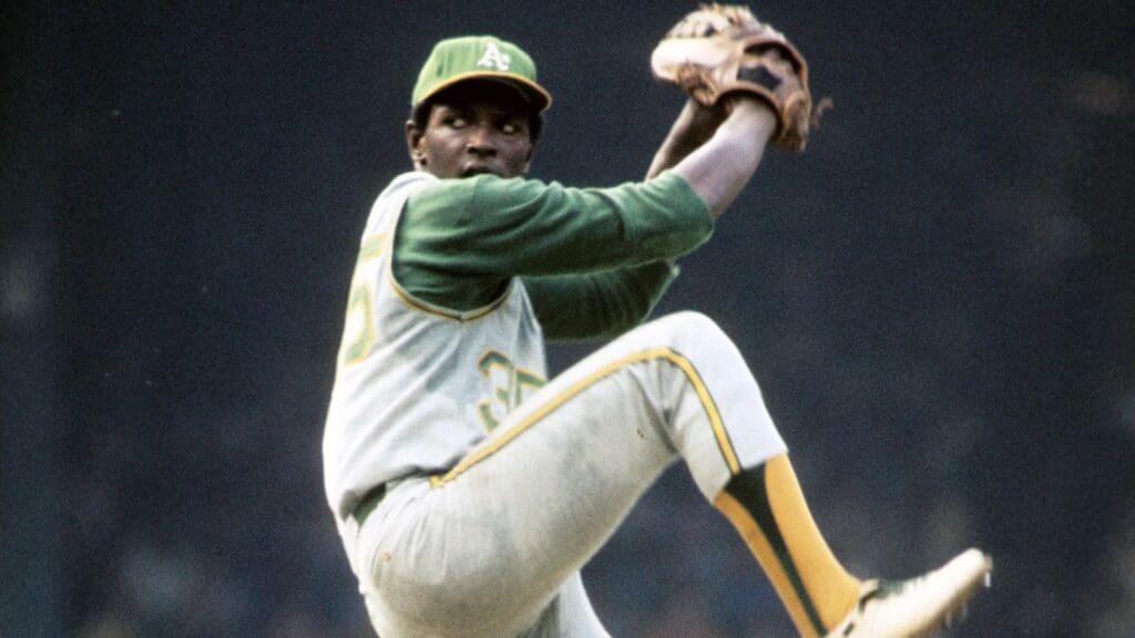 July 1971; Detroit, IN, USA; FILE PHOTO; Oakland Athletics pitcher Vida Blue (35) delivers a pitch against the Detroit Tigers at Tiger Stadium during the 1971 season.