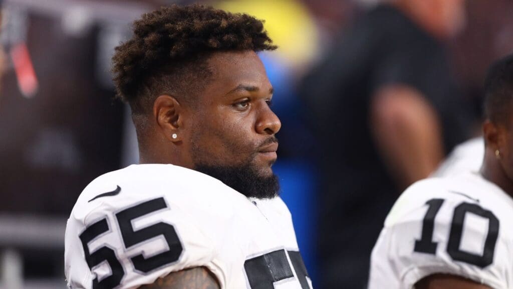 Aug 15, 2019; Glendale, AZ, USA; Oakland Raiders linebacker Vontaze Burfict (55) during a preseason game against the Arizona Cardinals at State Farm Stadium.