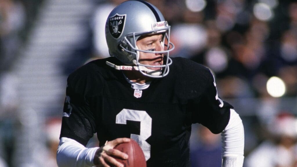 Dec 21, 1997; Oakland, CA, USA; FILE PHOTO; Oakland Raiders quarterback Jeff George (3) in action against the Jacksonville Jaguars at Oakland-Alameda County Coliseum.