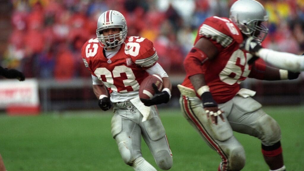 Oct 21, 1995; Columbus, OH, USA; Ohio State Buckeyes receiver Terry Glenn (83) against the Purdue Boilermakers at Ohio Stadium. The Buckeyes best the Boilermakers 28-0.
