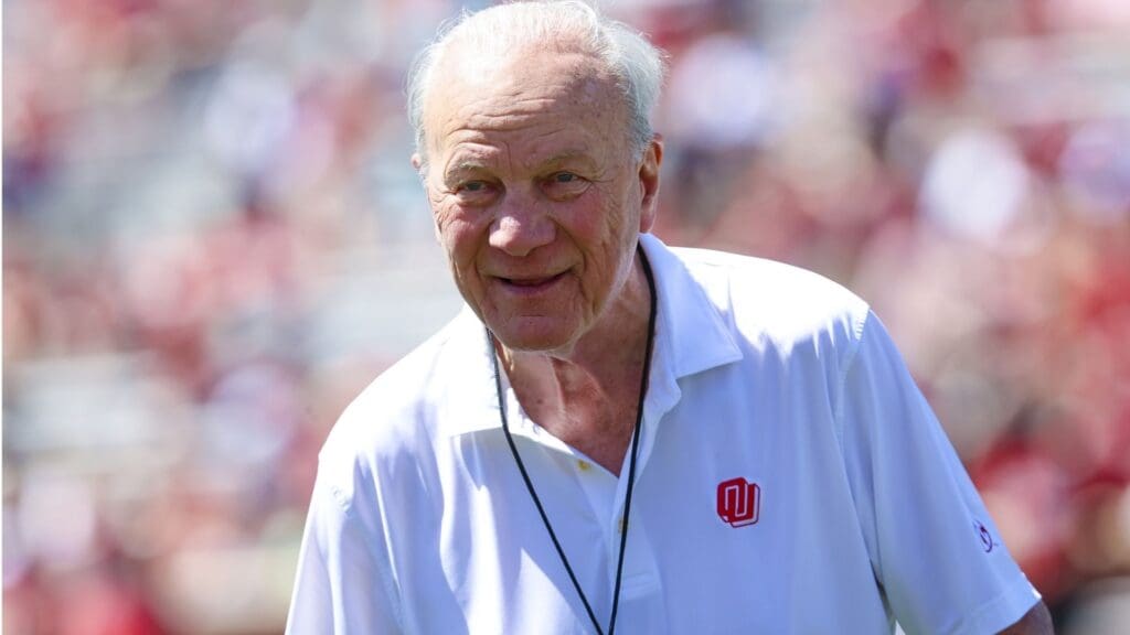 Apr 12, 2025; Norman, OK, USA; Oklahoma Sooners former head coach Barry Switzer during the Crimson Combine at Gaylord Family-Oklahoma Memorial Stadium.