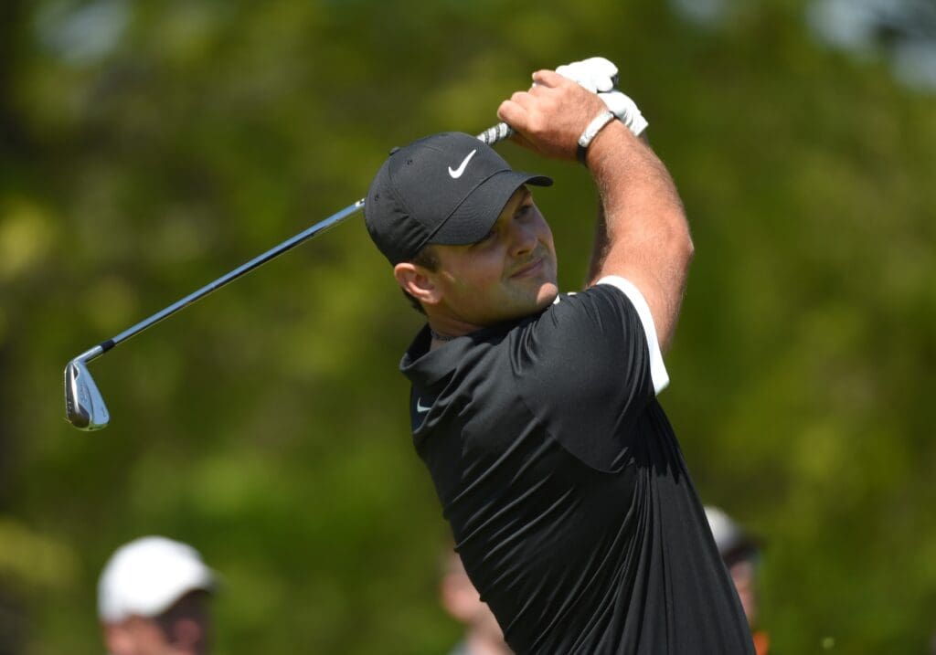 May 16, 2019; Bethpage, NY, USA; Patrick Reed plays his shot from the second tee during the first round of the PGA Championship golf tournament at Bethpage State Park - Black Course.