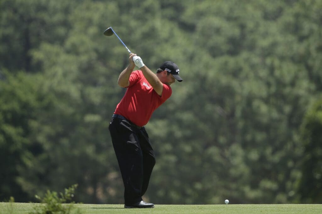 Jun 15, 2014; Pinehurst, NC, USA; Patrick Reed tees off on the fourth hole during the final round of the 2014 U.S. Open golf tournament at Pinehurst Resort Country Club - #2 Course.