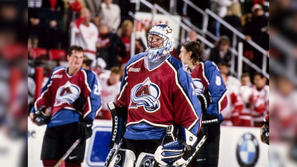 Feb 1, 2000; Miami, FL; USA; FILE PHOTO; Colorado Avalanche goalie Patrick Roy (33) on the ice during the 1999-00 season against the Detroit Red Wings at Miami Arena.