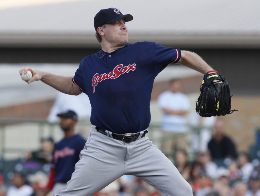 Jul 31, 2007; Columbus, OH, USA; Pawtucket Red Sox pitcher Curt Schilling #38 pitches against the Columbus Clippers at Cooper Stadium.