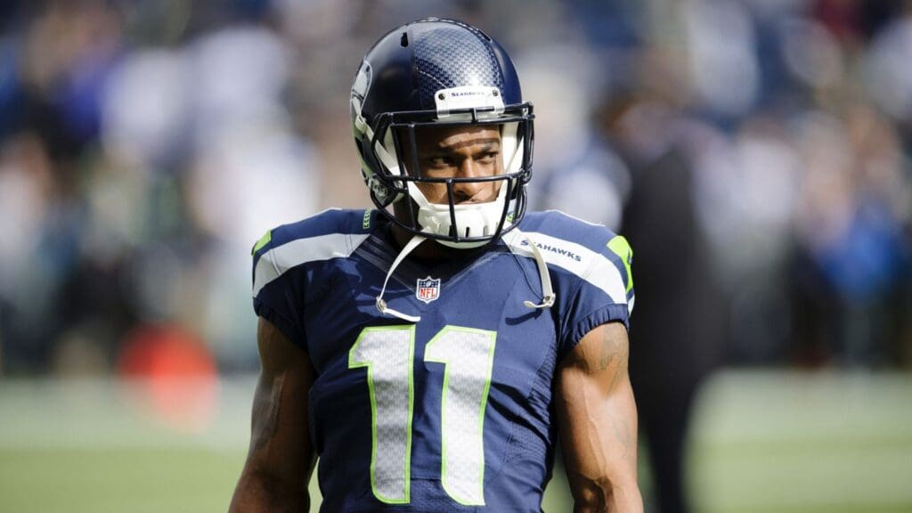 Oct 12, 2014; Seattle, WA, USA; Seattle Seahawks wide receiver Percy Harvin (11) during pre game warm ups prior to the game against the Dallas Cowboys at CenturyLink Field.