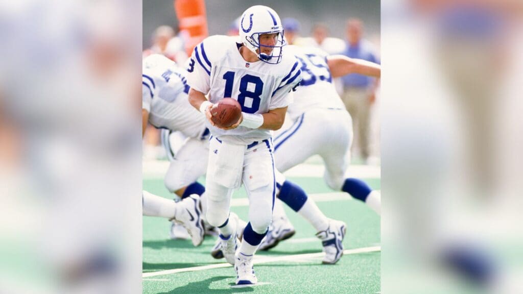 Sep 20, 1998; East Rutherford, NJ, USA; FILE PHOTO; Indianapolis Colts quarterback Peyton Manning (18) in action against the New York Jets at Giants Stadium