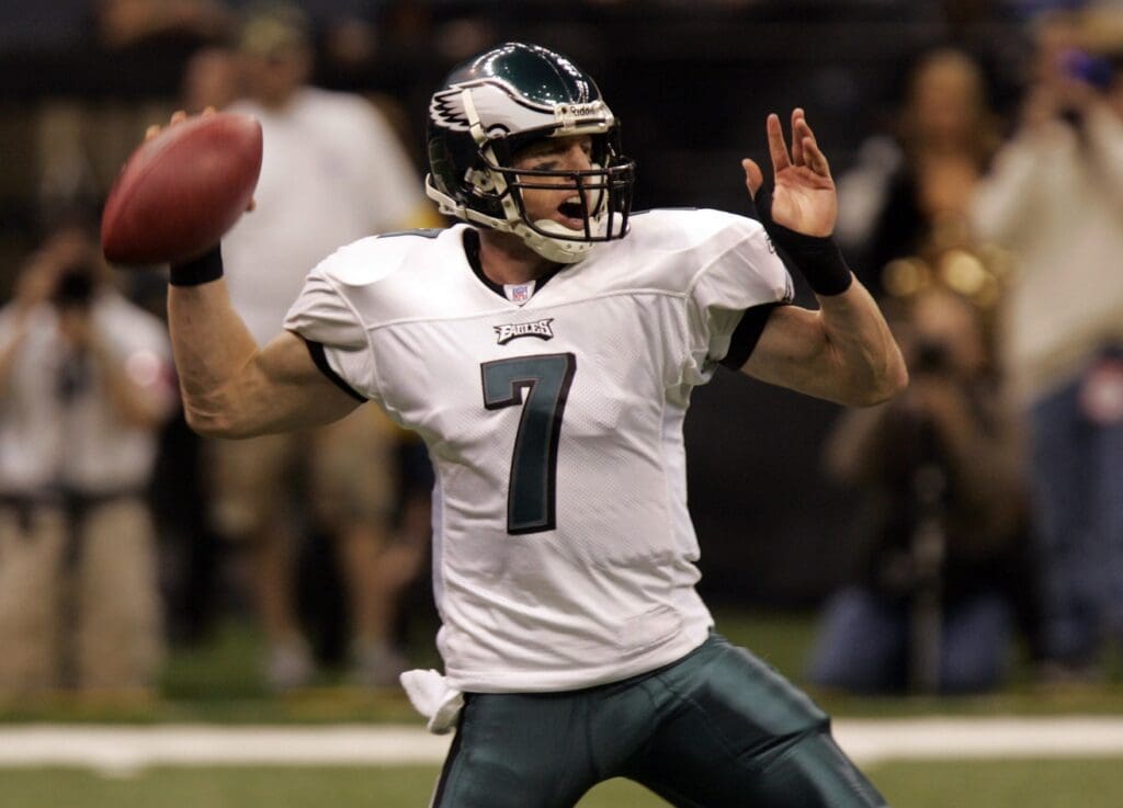Jan. 13, 2007; New Orleans, LA, USA; Philadelphia Eagles quarterback (7) Jeff Garcia throws a pass in the first quarter of the NFC Divisional Playoff game against the New Orlenas Saints at the Louisiana Superdome in New Orleans, Louisiana.