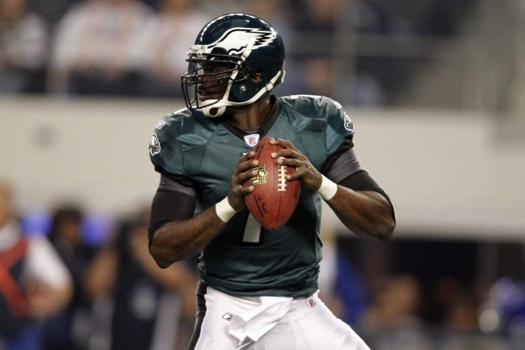 Dec 24, 2011; Arlington, TX, USA; Philadelphia Eagles quarterback Michael Vick (7) throws a pass in the first quarter against the Dallas Cowboys at Cowboys Stadium. 