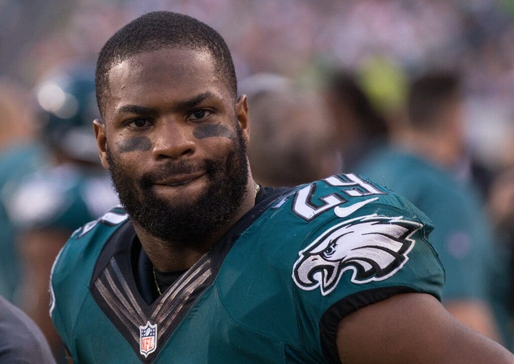 Dec 13, 2015; Philadelphia, PA, USA; Philadelphia Eagles running back DeMarco Murray (29) looks on from the sidelines during a break in the second half against the Buffalo Bills at Lincoln Financial Field. The Eagles won 23-20.