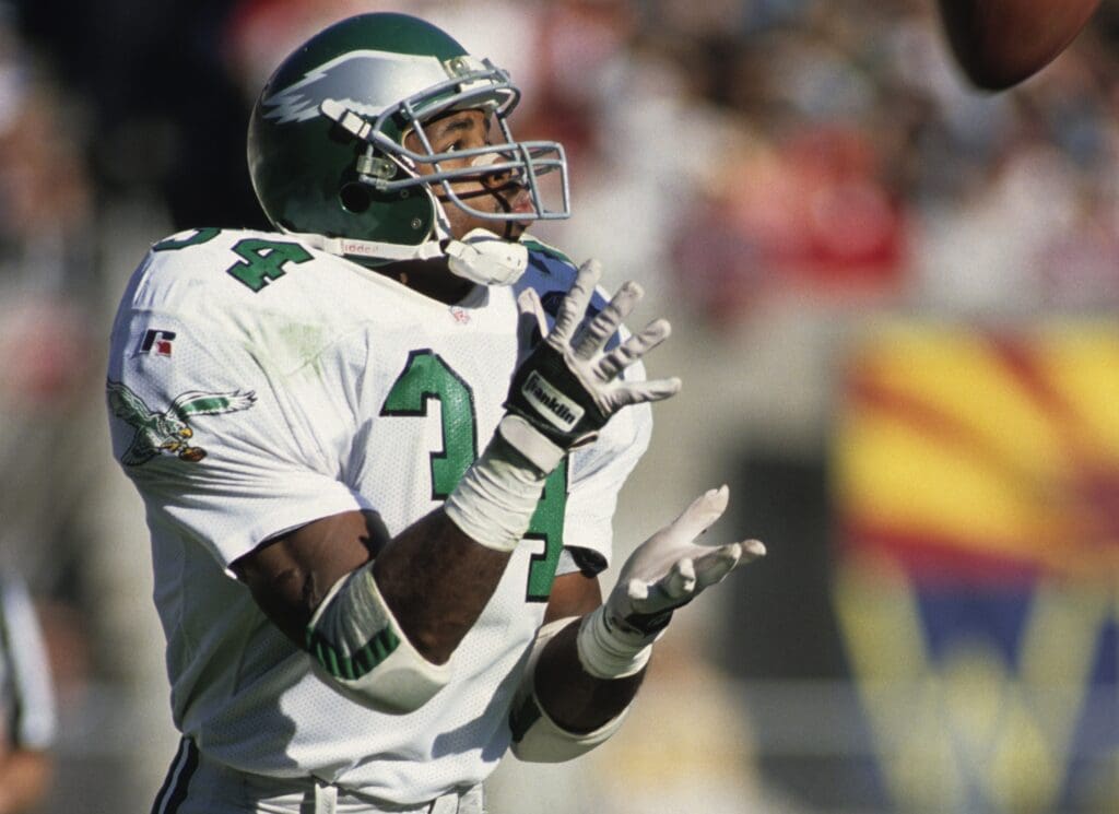 Nov 20, 1994; Tempe, AZ, USA; FILE PHOTO; Philadelphia Eagles running back Herschel Walker (34) fields a kick against the Arizona Cardinals at Sun Devil Stadium. Mandatory Credit: Peter Brouillet-USA TODAY NETWORK